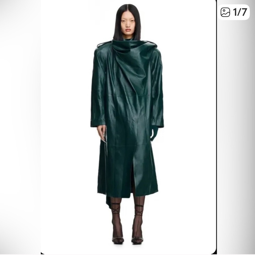 MUGLER X H&M 100% Leather Green Scarf Trench Coat